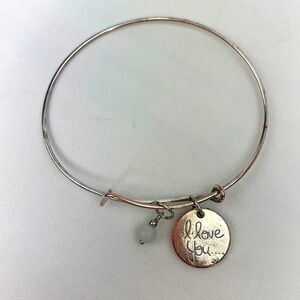I Love You Charm Bracelet With Small Pearlised Bead Charm - Silver